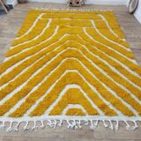 Large Moroccan Berber rug in mustard yellow and ecru, 293 x 200 cm.