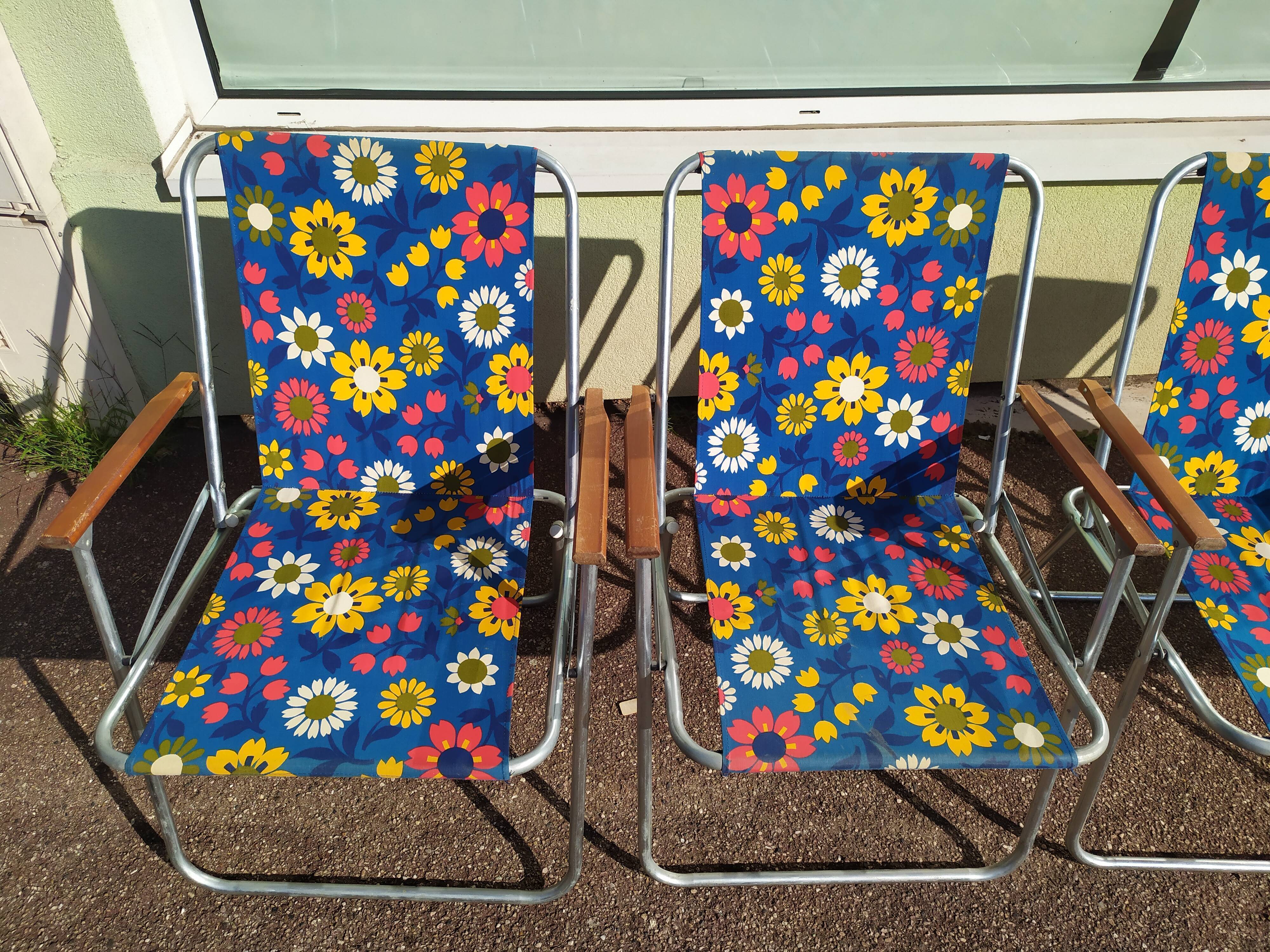 Lot de 4 chaise de camping pliante vintage bleu fleur