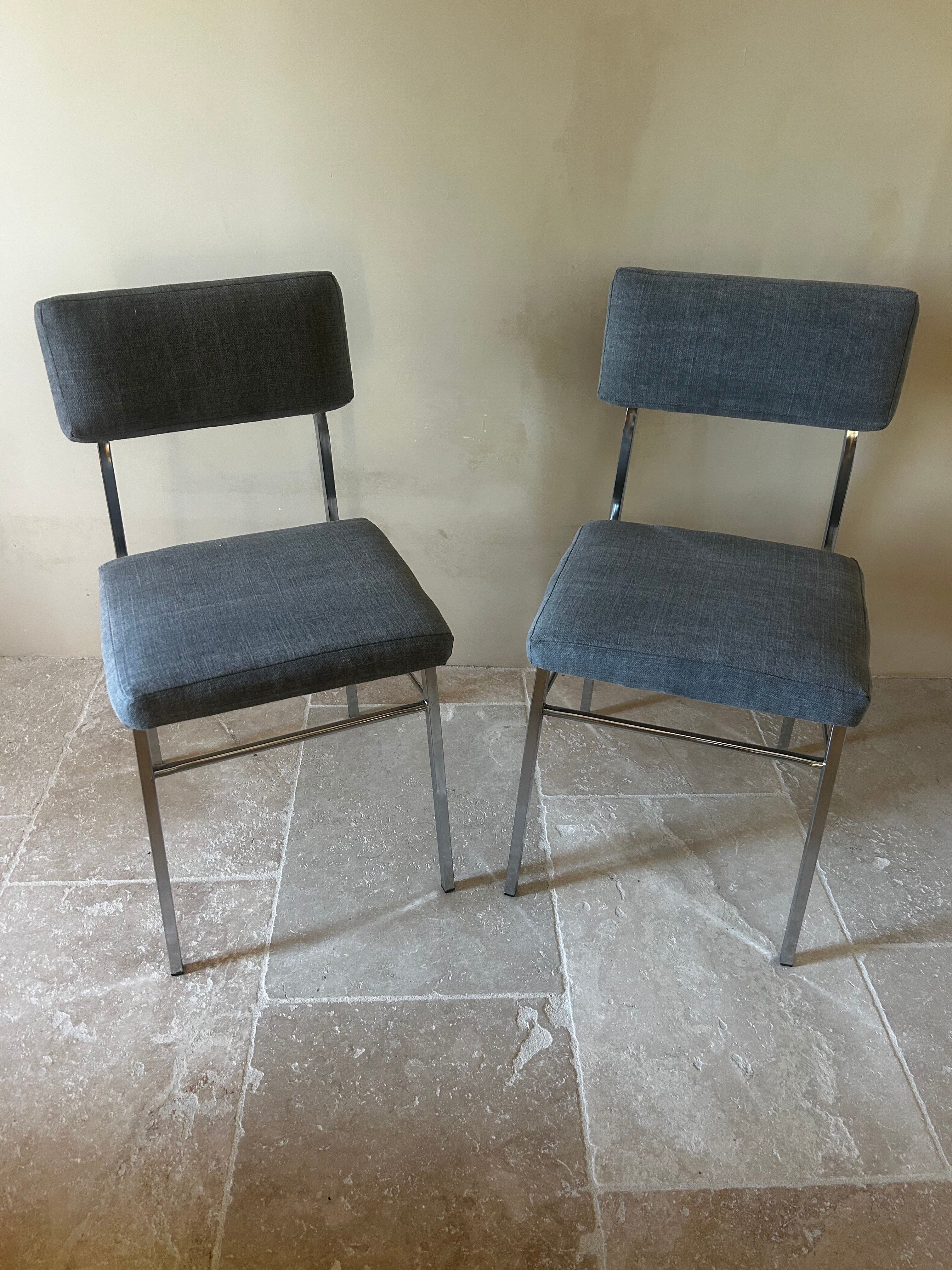 Pair of chrome and fabric chairs