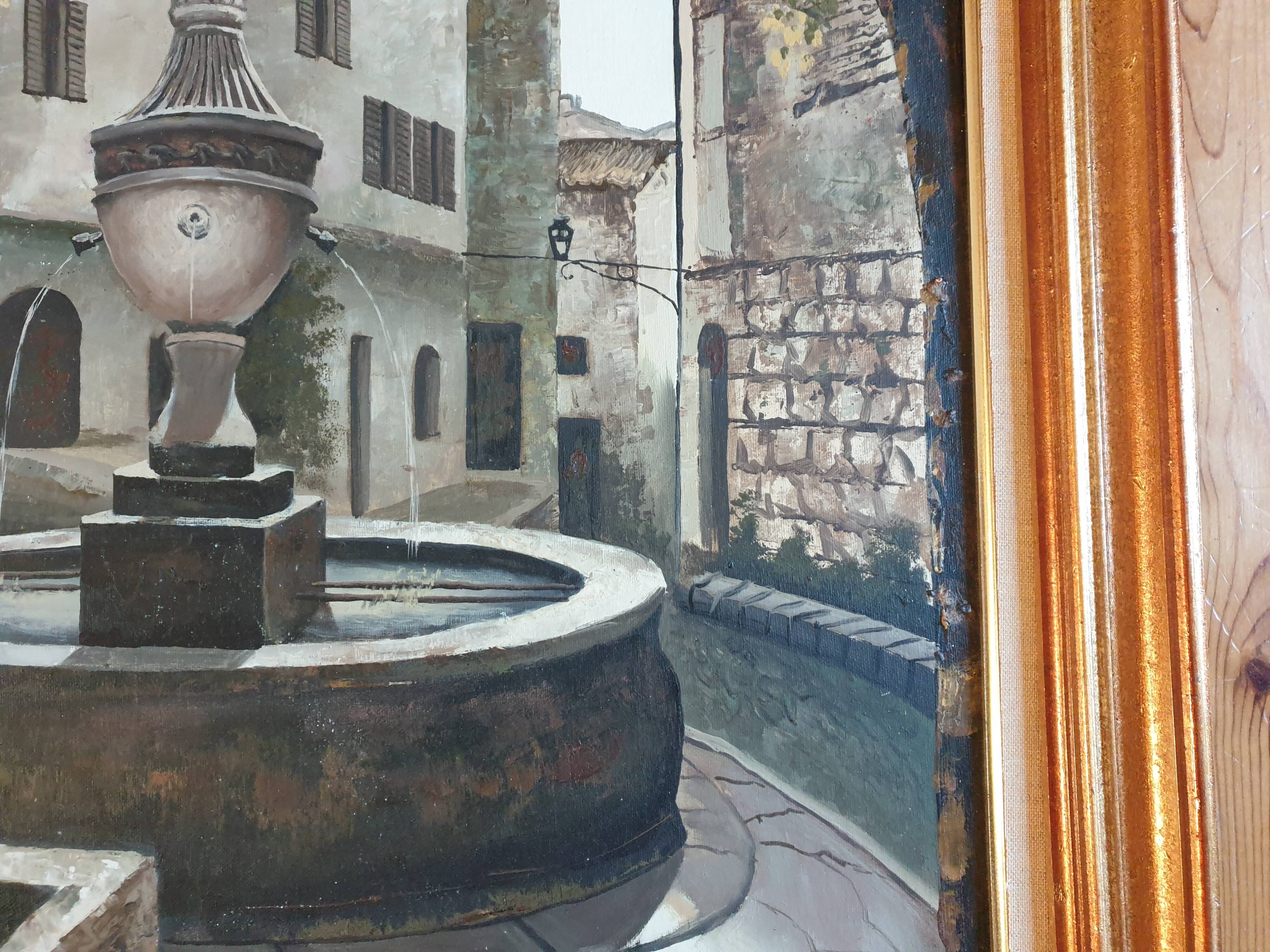 Oil on canvas Lainas Fontaine Saint Paul de Vence signed framed 72 X 62
