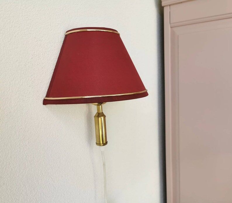 Vintage brass wall lamp with fabric lampshade, 80s
