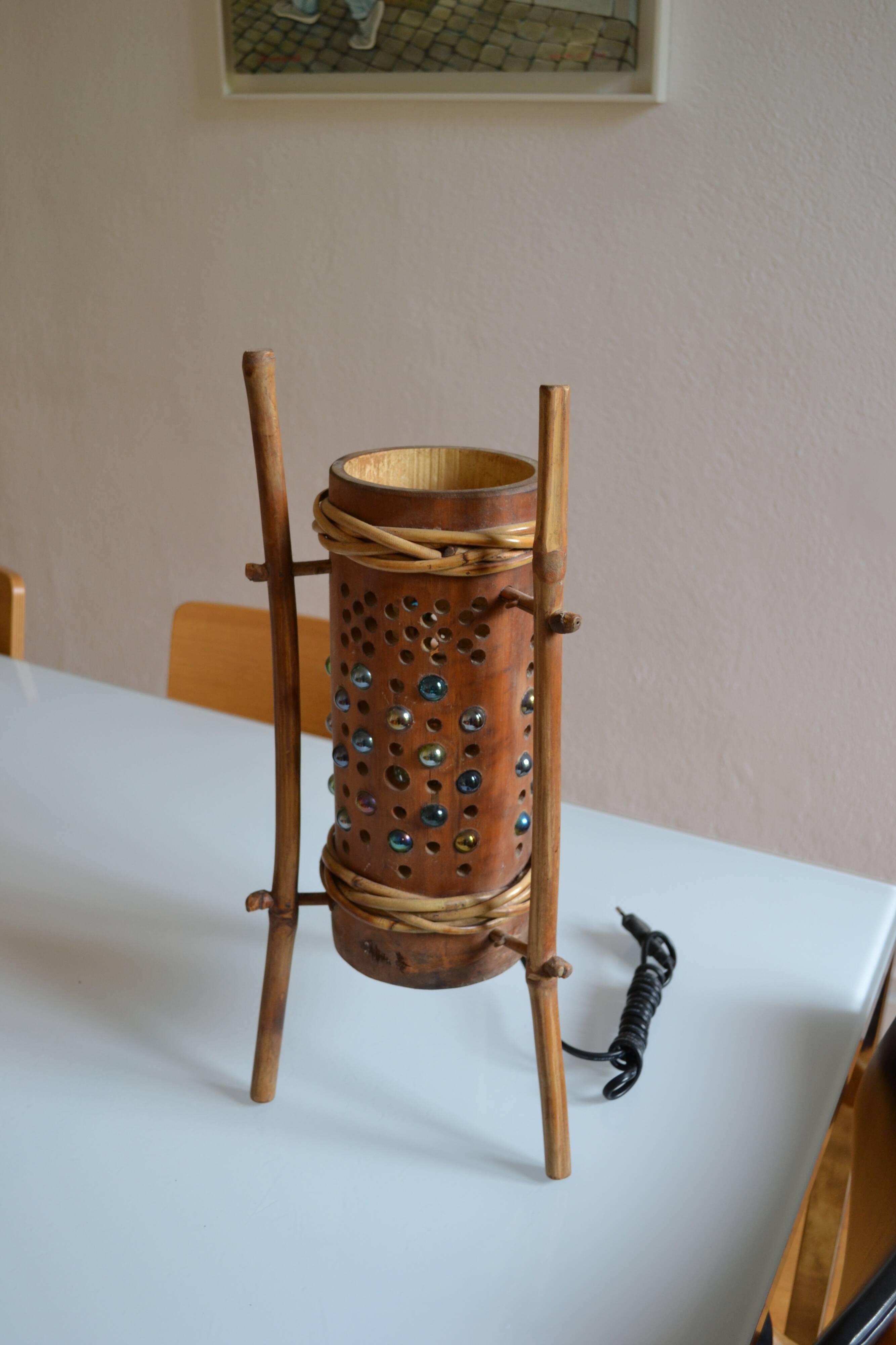 Lampe vintage tripode en bambou