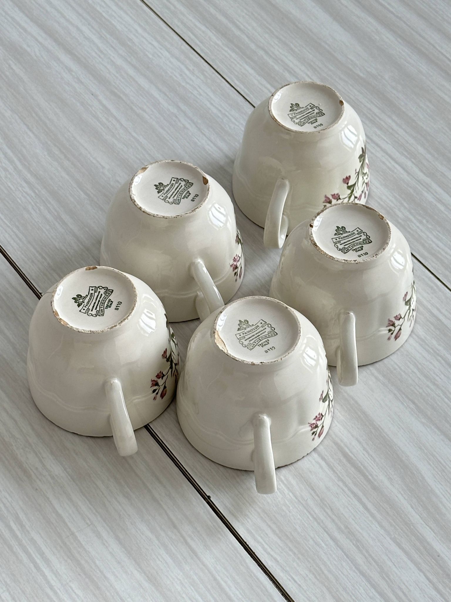 Pagnossin earthenware floral coffee cups, Treviso, Italy.