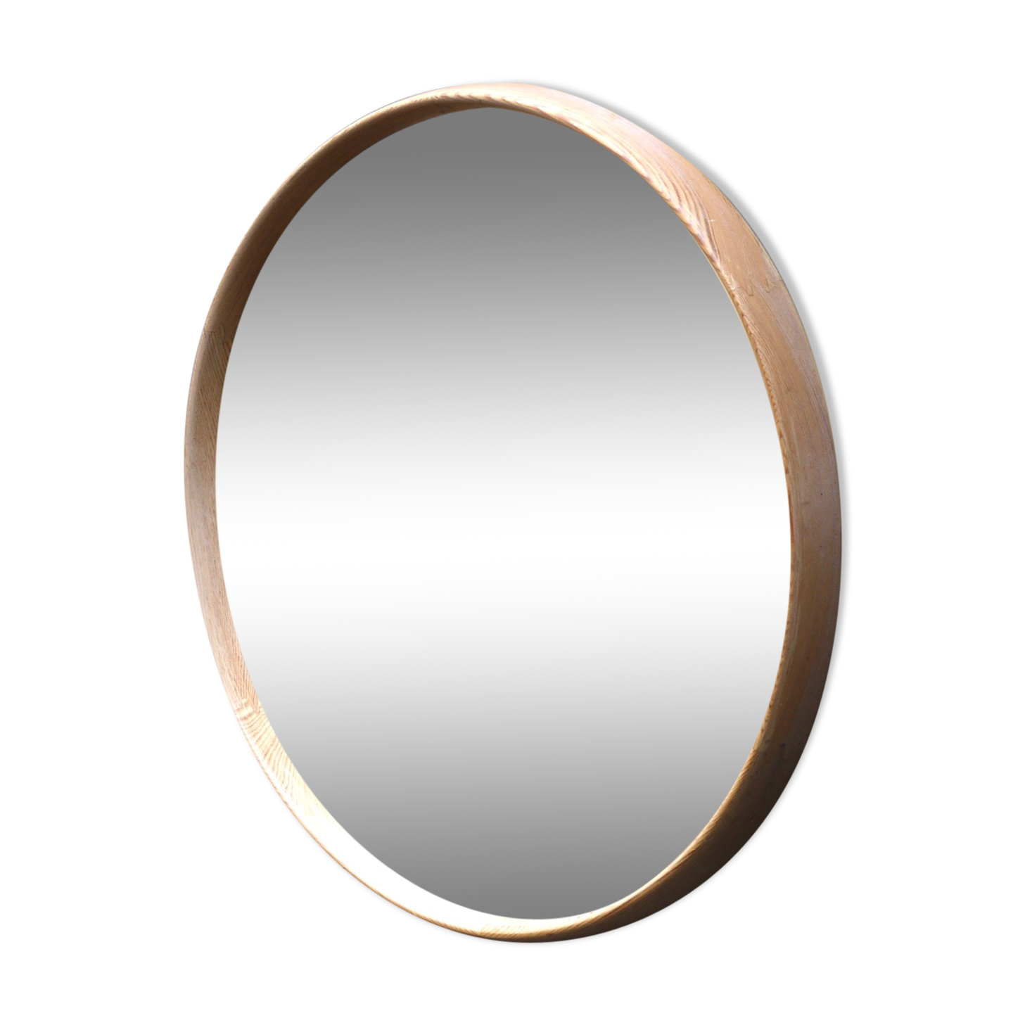 Vintage Scandinavian wooden circular mirror, 1970s