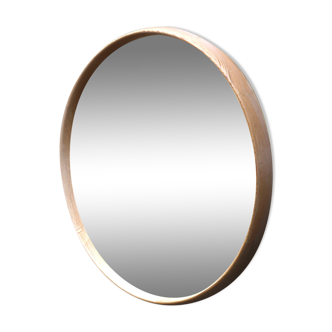 Vintage Scandinavian wooden circular mirror, 1970s
