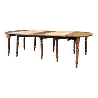 Table demi lune formant table de salle à manger en noyer à système d’époque xix eme siècle