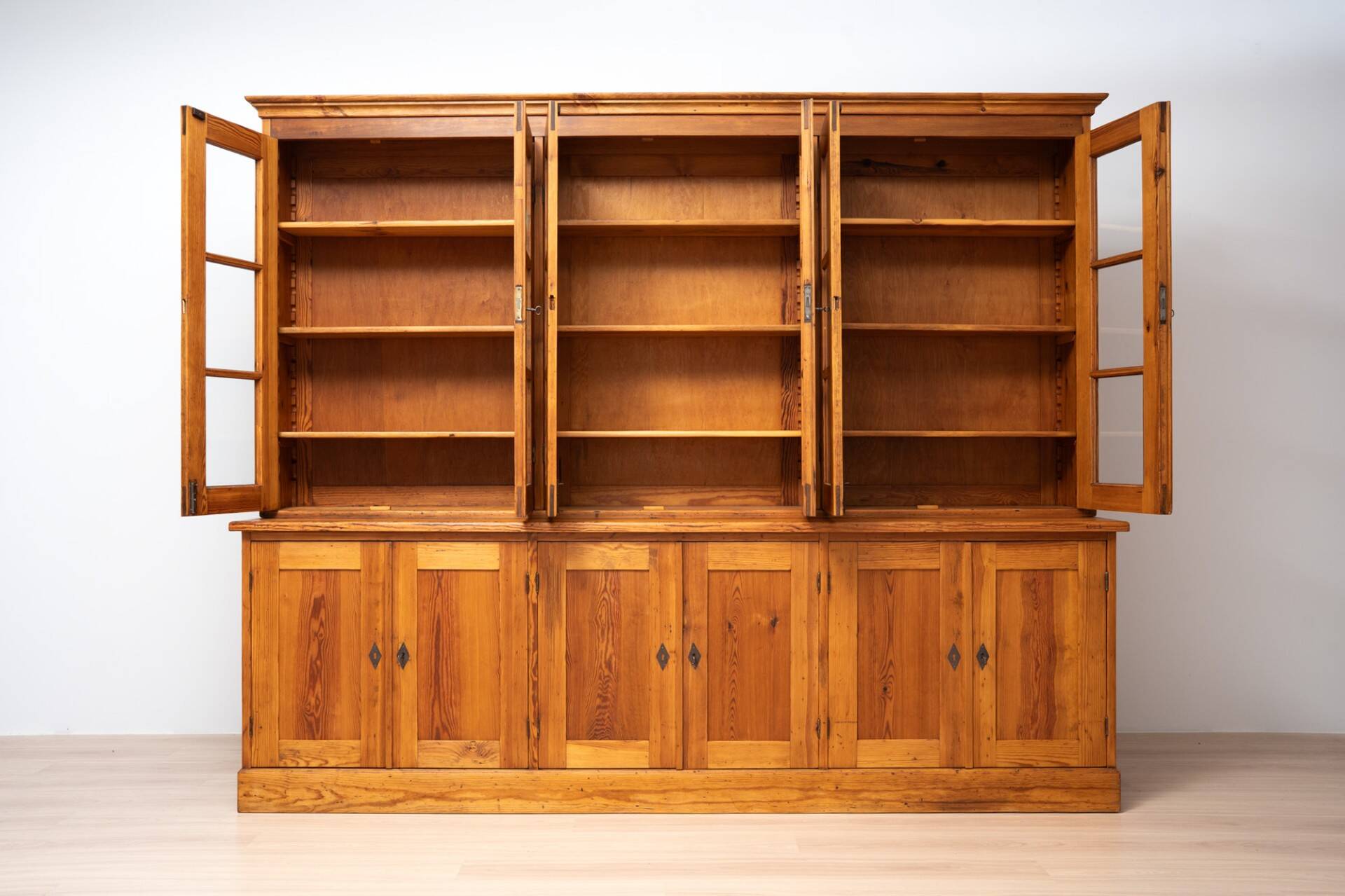 Monumental Pine School Library Bookcase from Warsaw, Poland, 1920s
