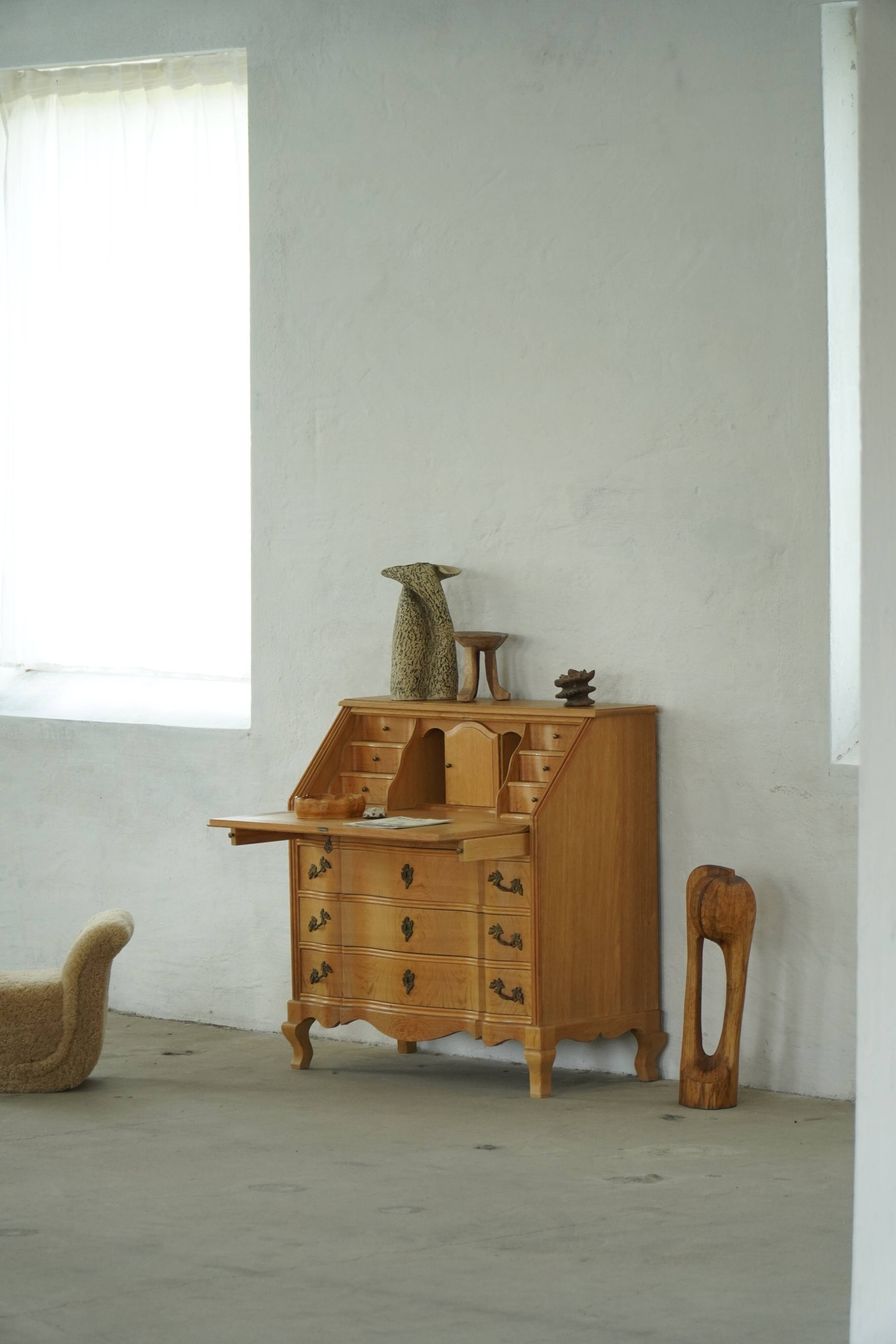 Modern Danish oak secretary with drop-down front, mid-20th century, 1960s.