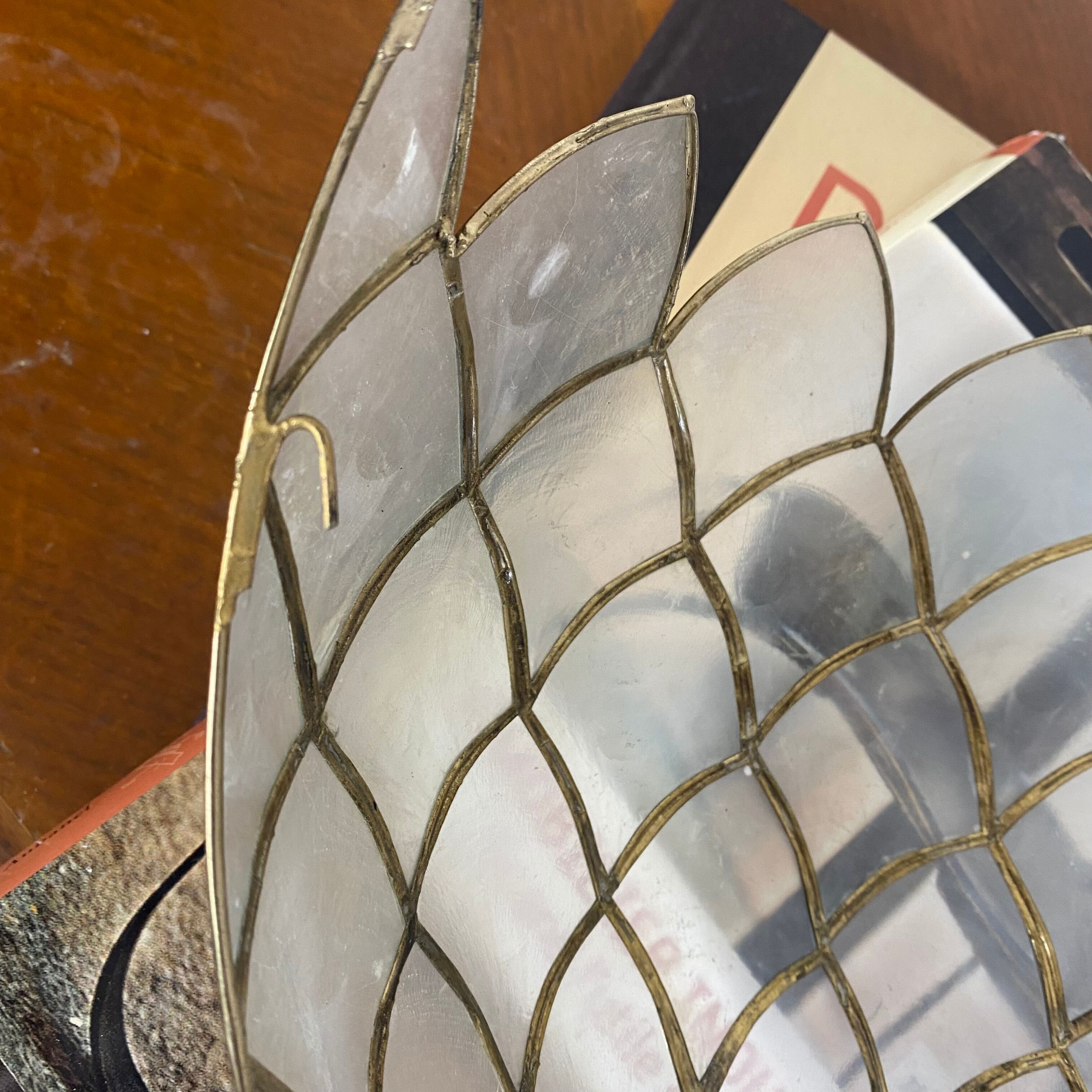 Vintage capiz shell wall light half moon 1950s 1960s