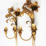 Golden metal flower sconces 1960 in pairs