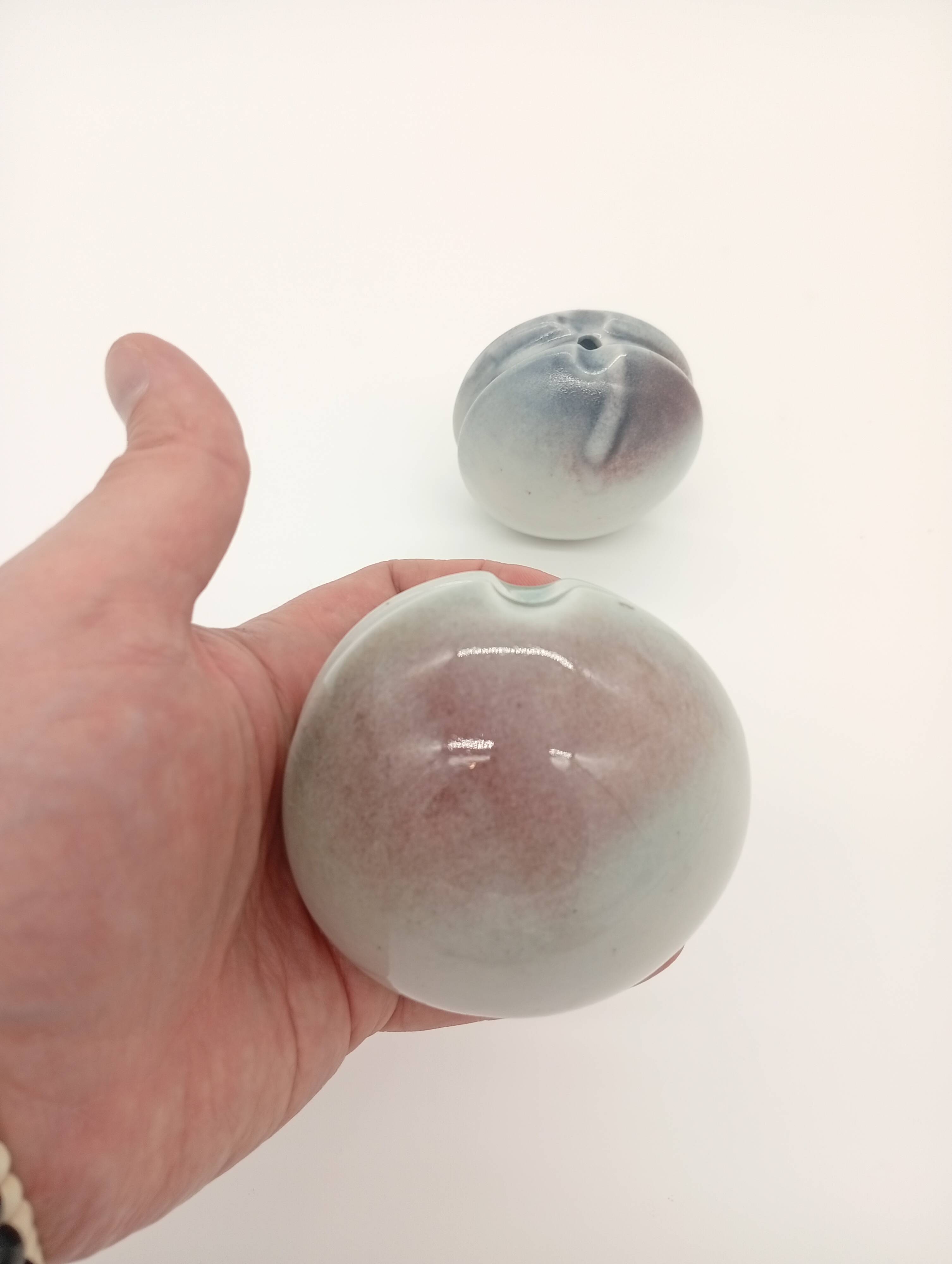 Duo 2 Vase Soliflore Lenticular Glazed Stoneware Grey Blue Purple Ceramic
