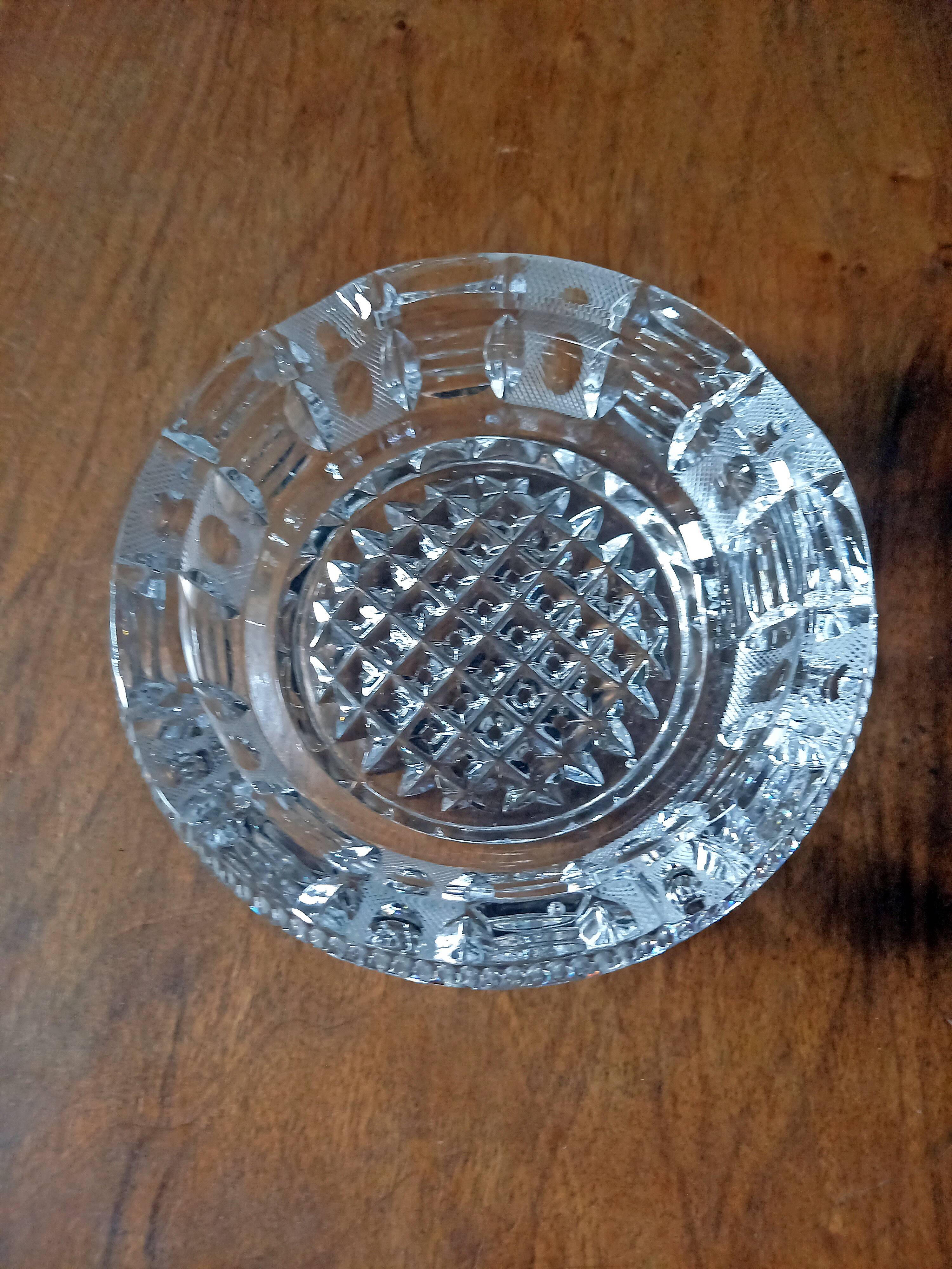 Old cut crystal ashtray Art Deco decor Vintage 40s/50s