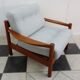 Teak danish chair with light grey upholstery