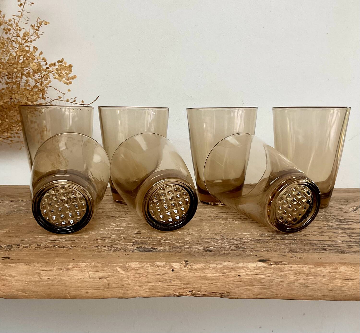 7 small vintage smoked glasses
