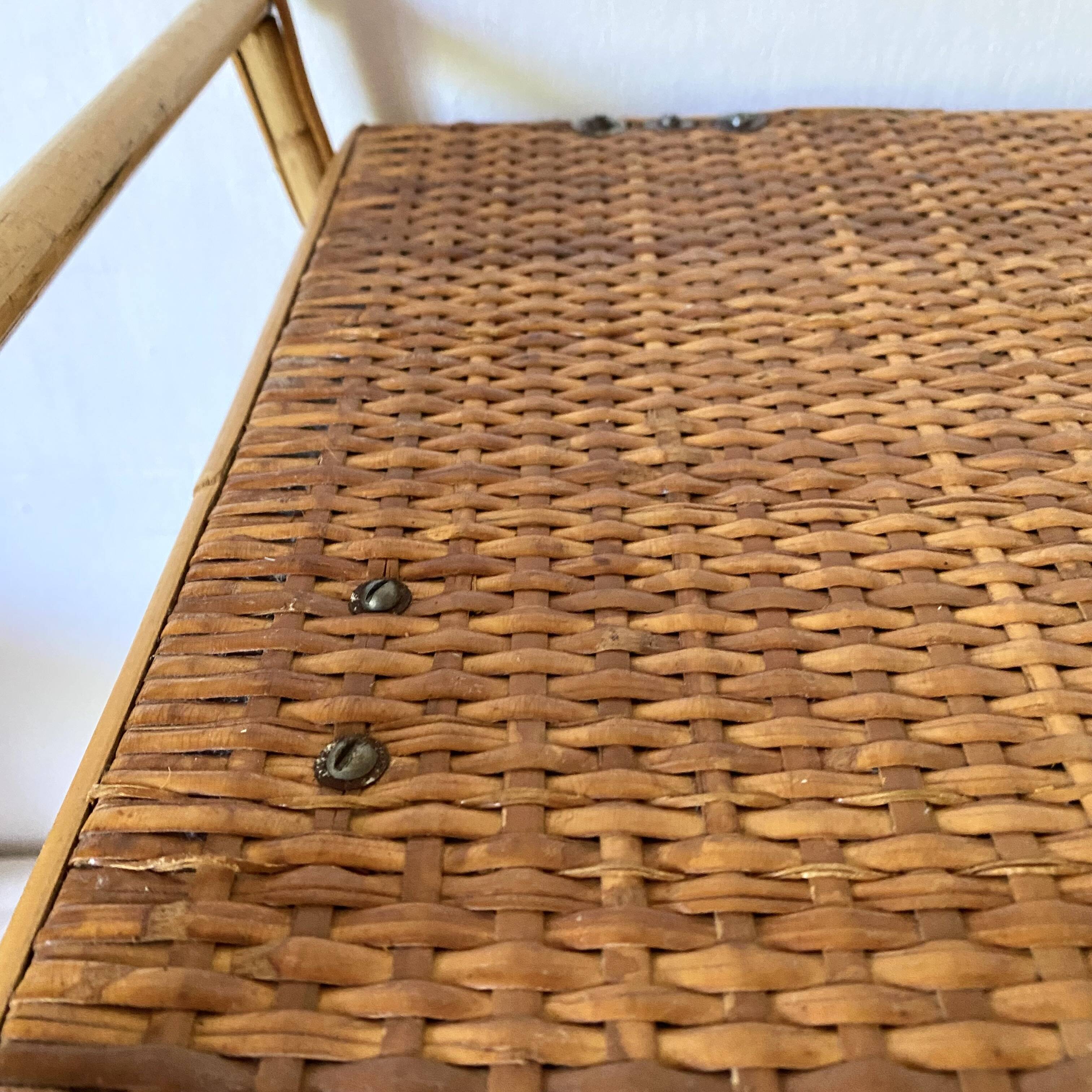 Vintage rattan cane bench chest