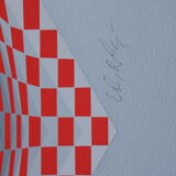 Sérigraphie signée numérotée op art cinétique argenté Victor Vasarely