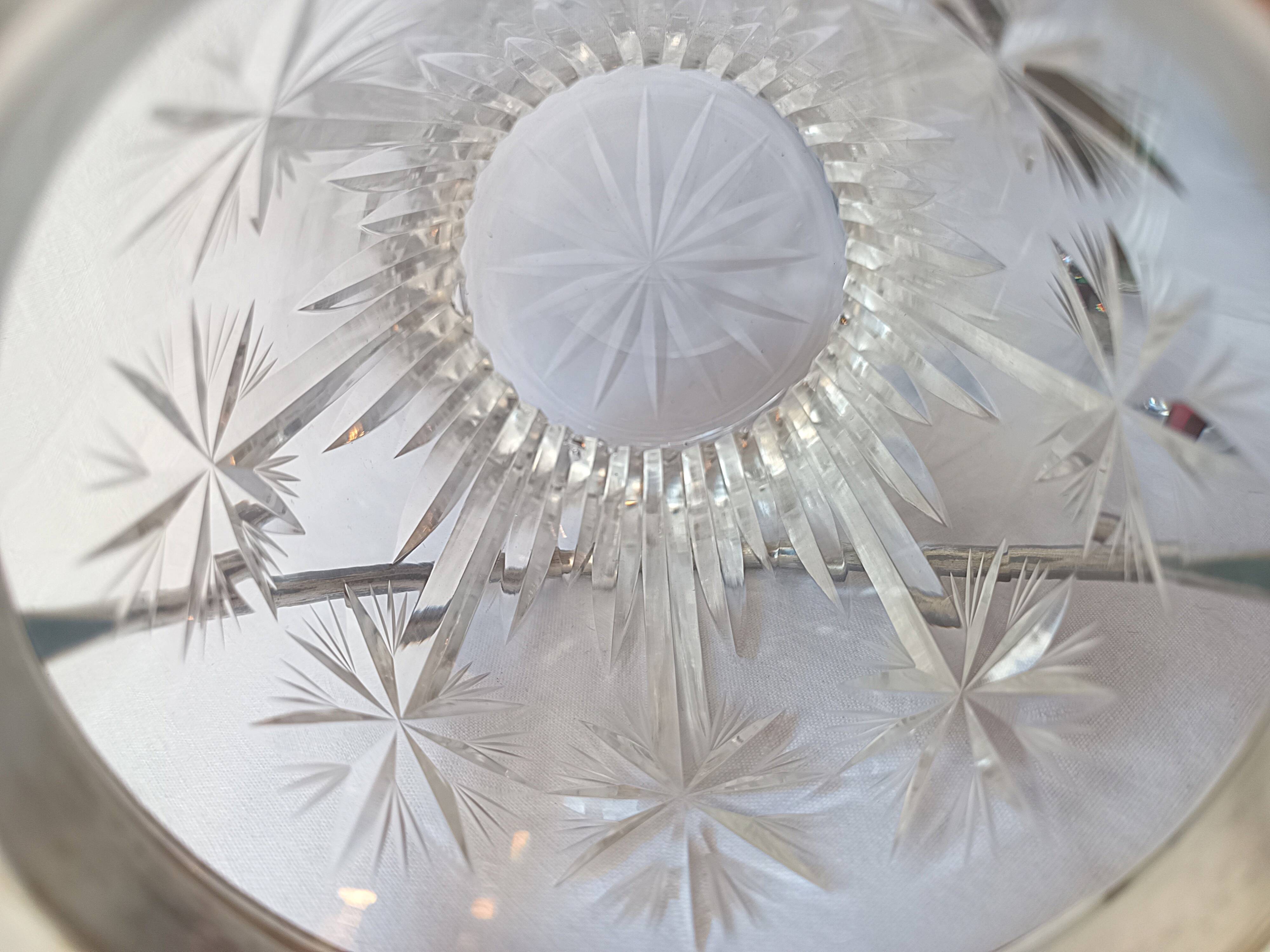 Cut crystal ice bucket, silver-plated metal, marked, cooler service.