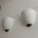 Vintage Vianne glass wall lamps, opaline and brass, Domec France 1970