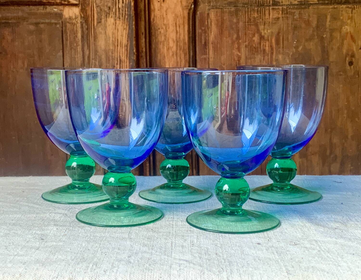 5 vintage Ålhens green and blue blown glasses