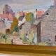 Huile sur panneau suédoise originale du milieu du siècle « Visby City » par ER.OLSSON