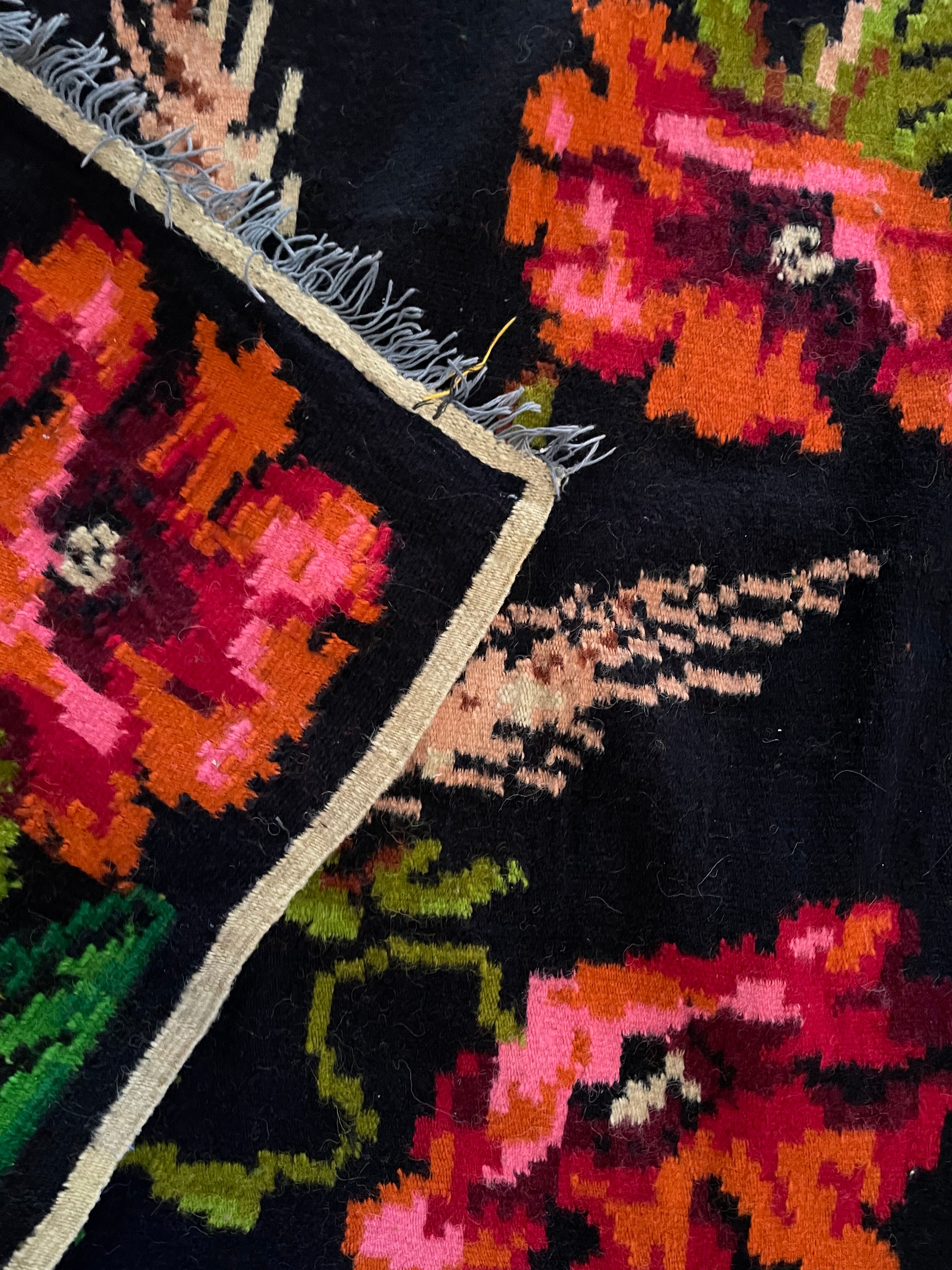 Tapis de laine roumain avec coquelicots et épis de blé, 250x160 cm