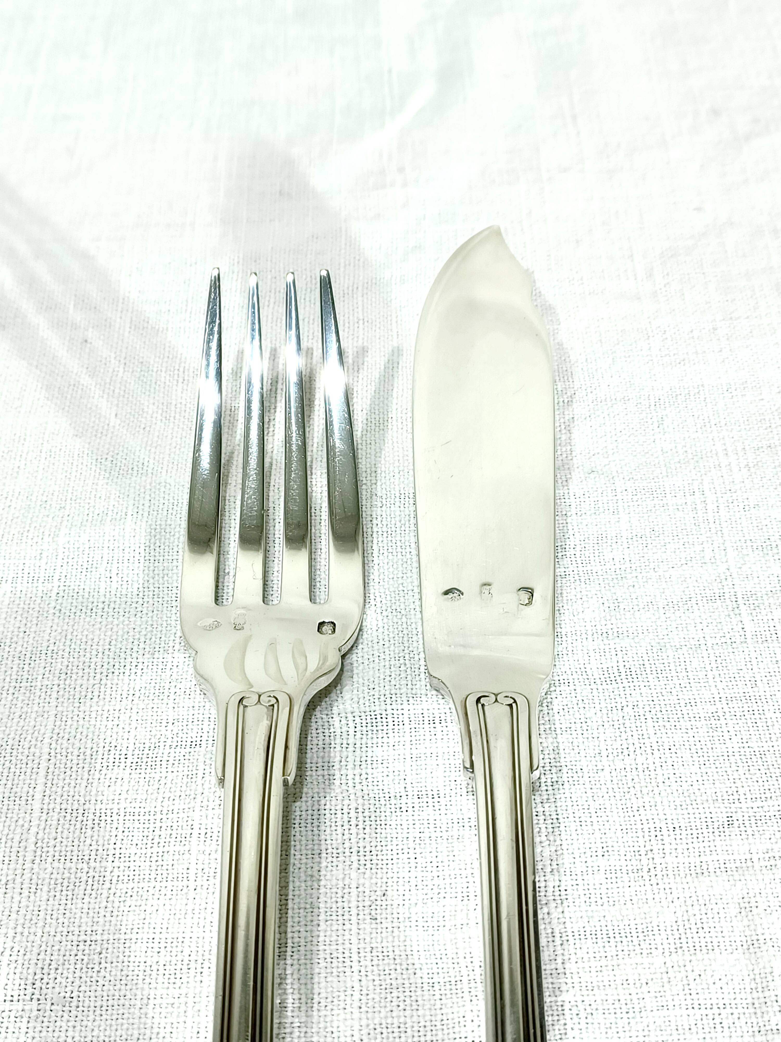 Christofle – 12-piece solid silver fish cutlery set, Vendôme model
