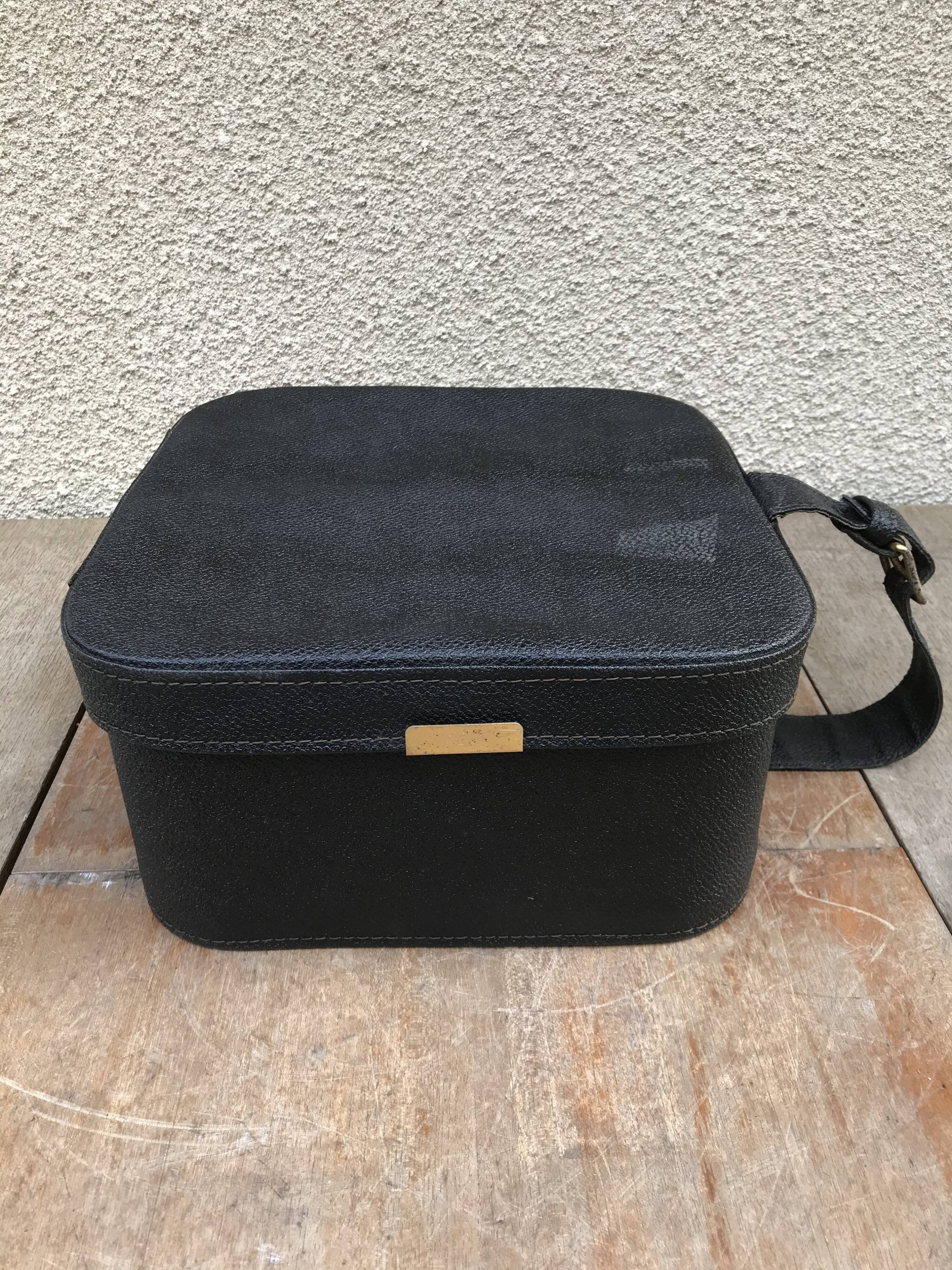 Black leather hat box