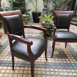 Genoveva armchairs directoire style black leather border gold