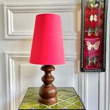 Turned wood lamp with vintage cone shade