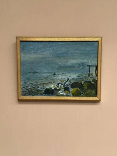 Huile sur toile originale "Rivière" par Lars Herder vintage et encadrée 37×28cm