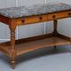 Victorian writing desk or console from 1880 in satin wood and marble.