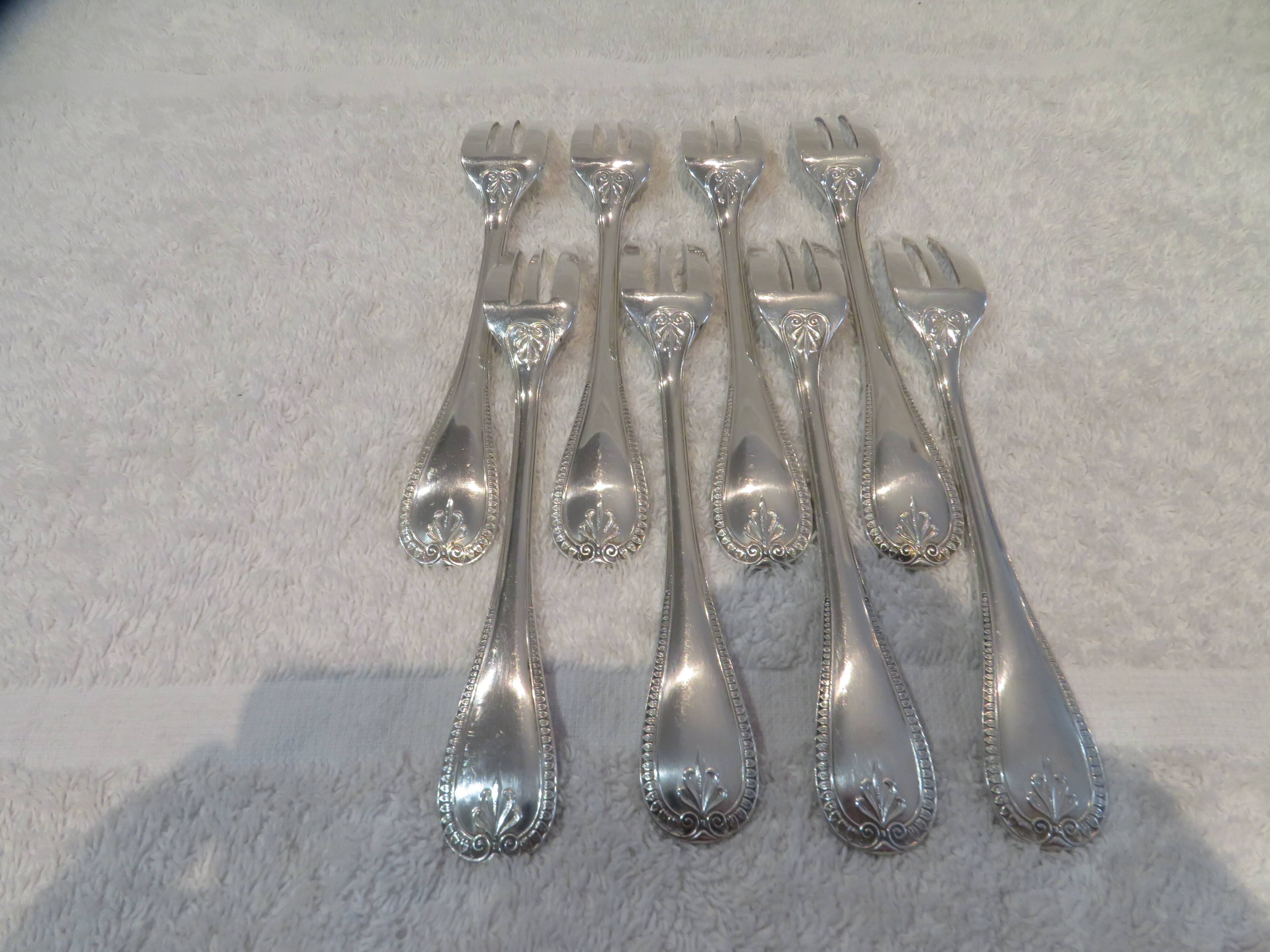 8 silver-plated cake forks by Christofle Malmaison Empire