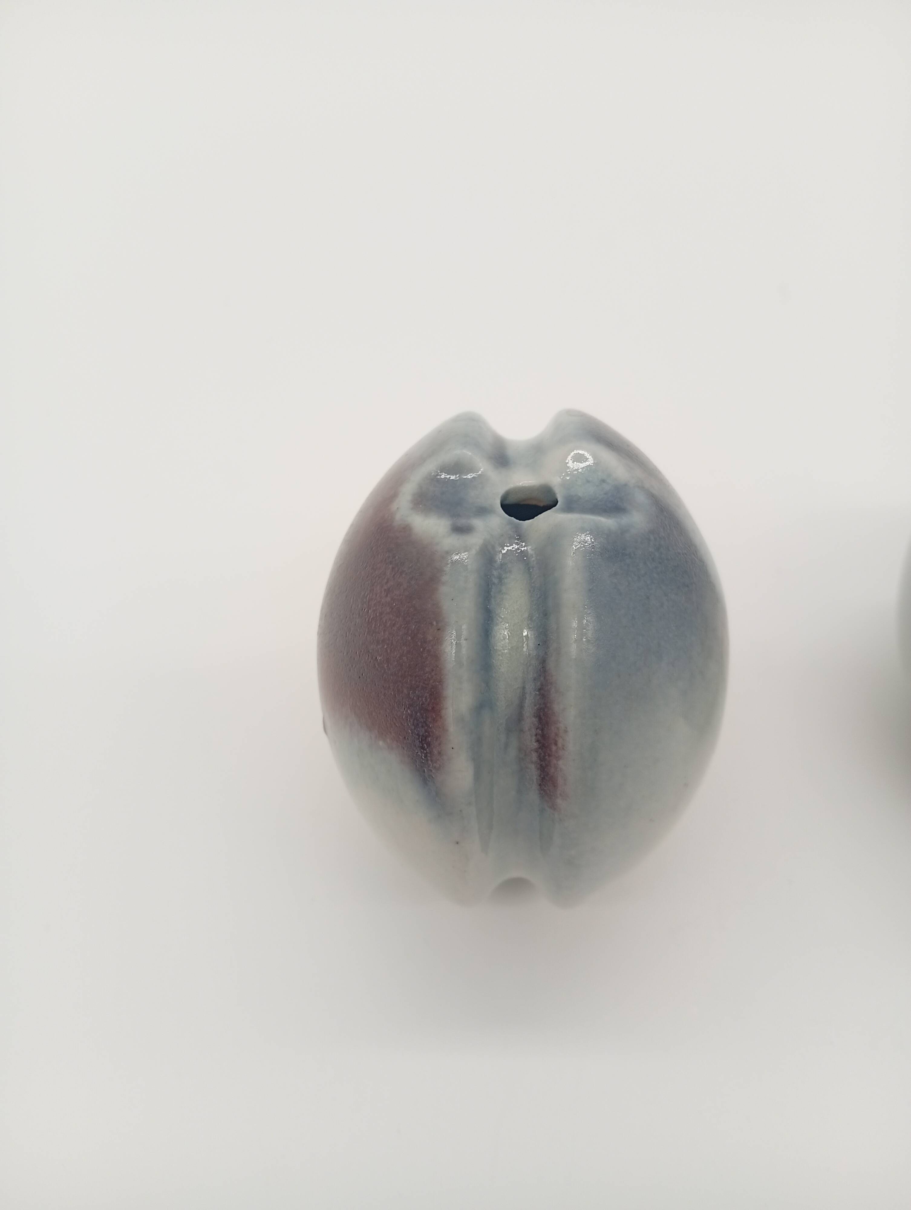 Duo 2 Vase Soliflore Lenticular Glazed Stoneware Grey Blue Purple Ceramic