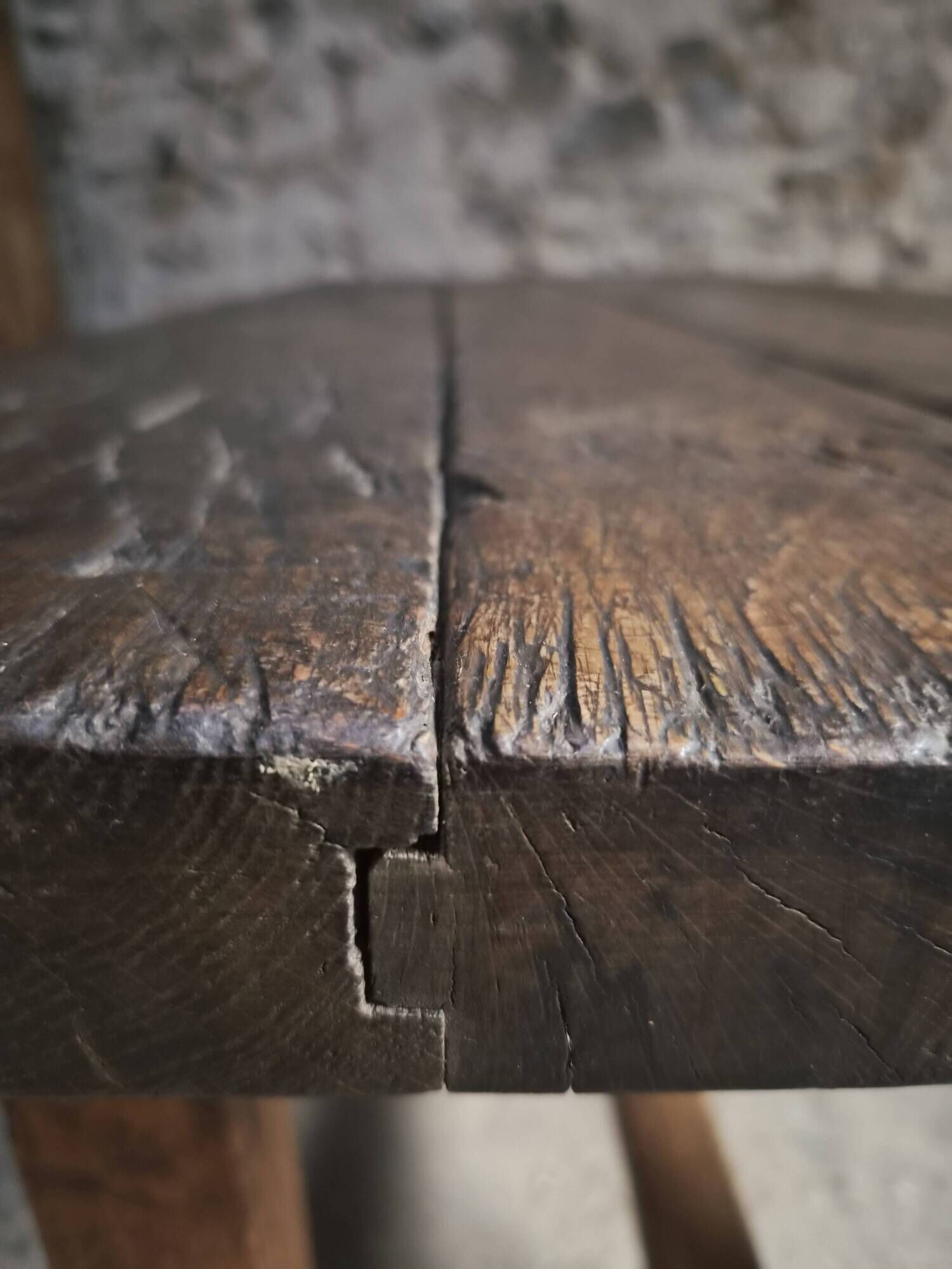 Dining table / antique work table in oak from France, 1750–1850