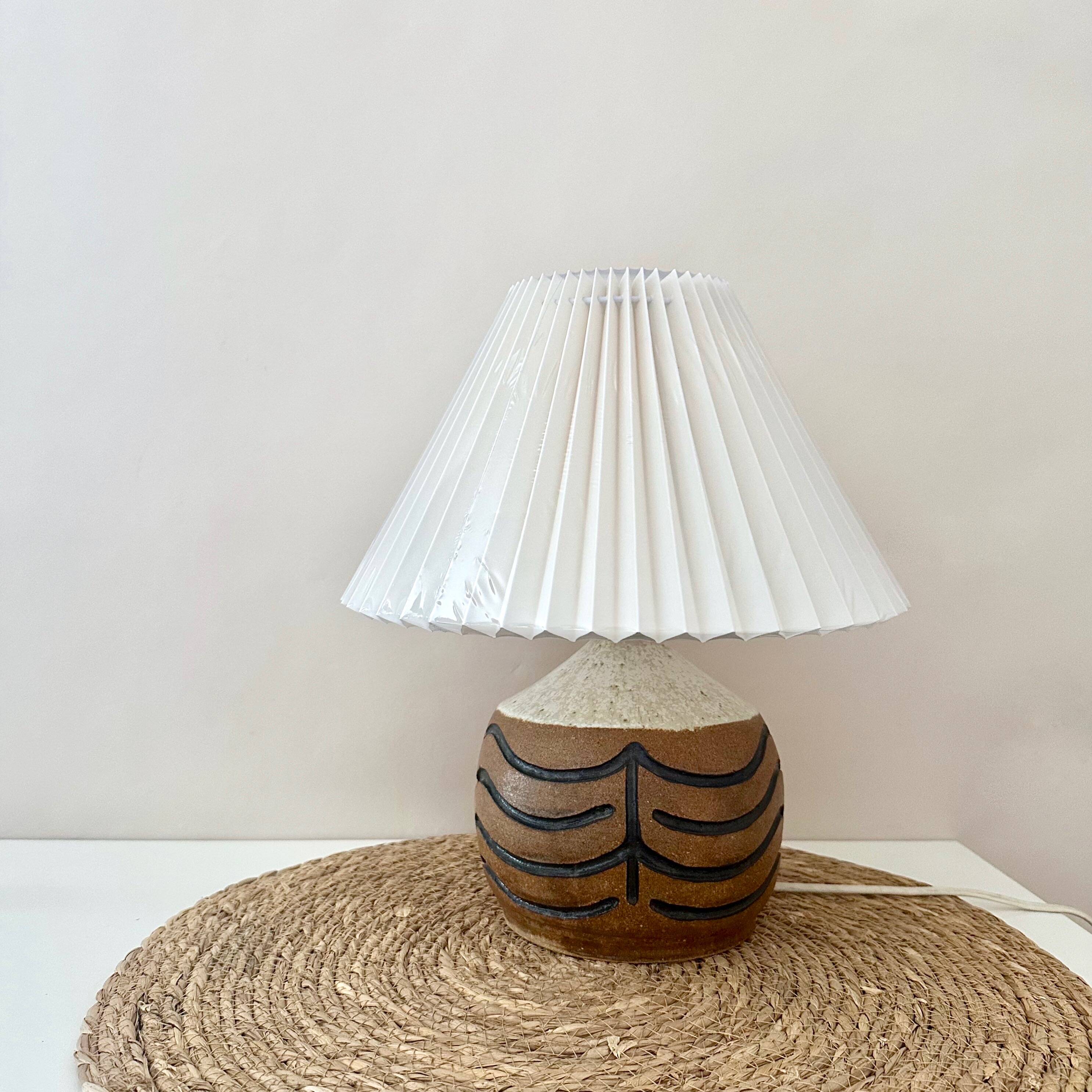 Danish Design table lamp, Koefoed ceramic, pleated lampshade, mid century interior