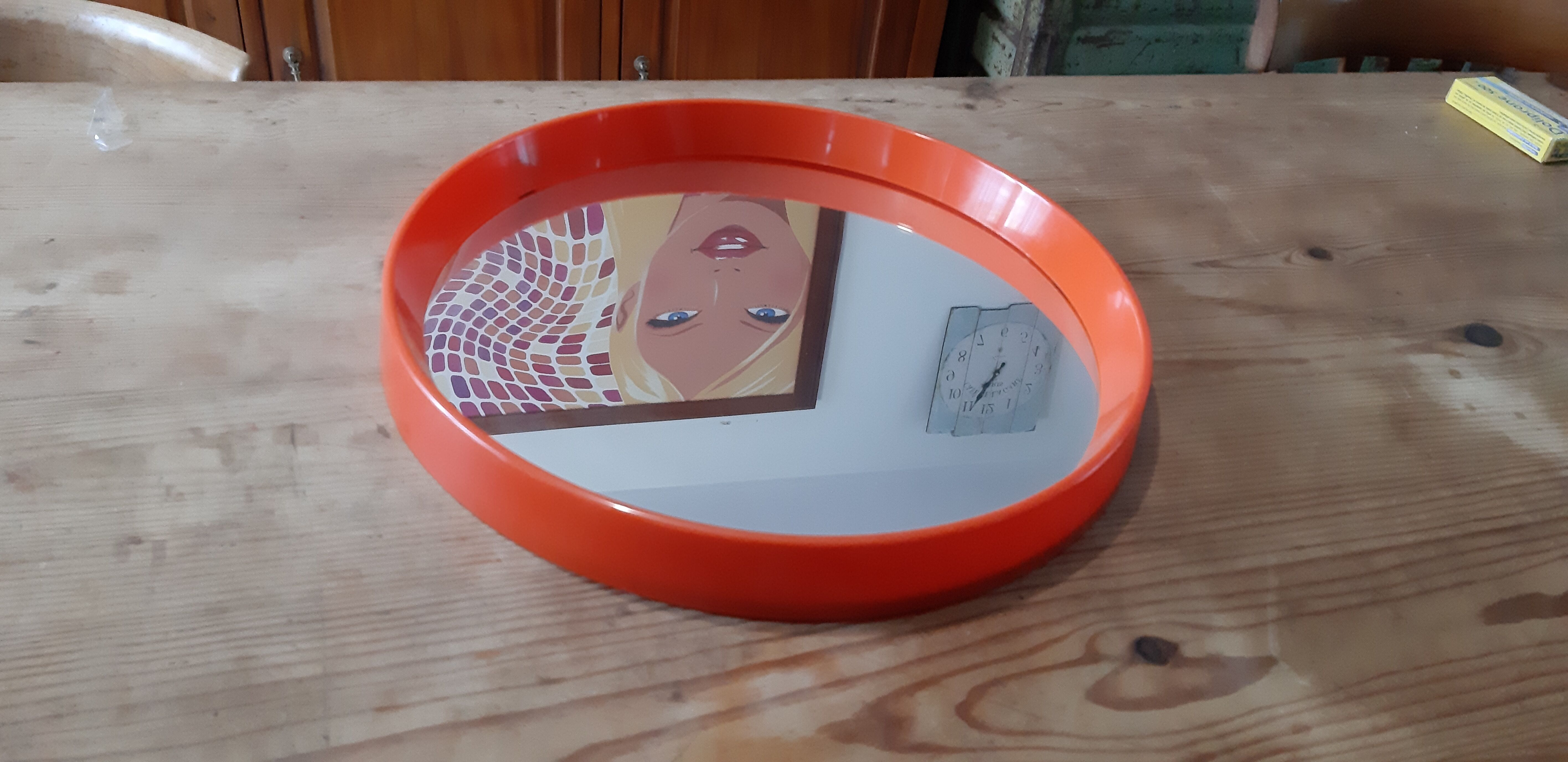 Vintage mirror round plastic orange