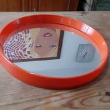 Vintage mirror round plastic orange
