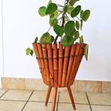 Bamboo Cache Pot on Vintage Stand