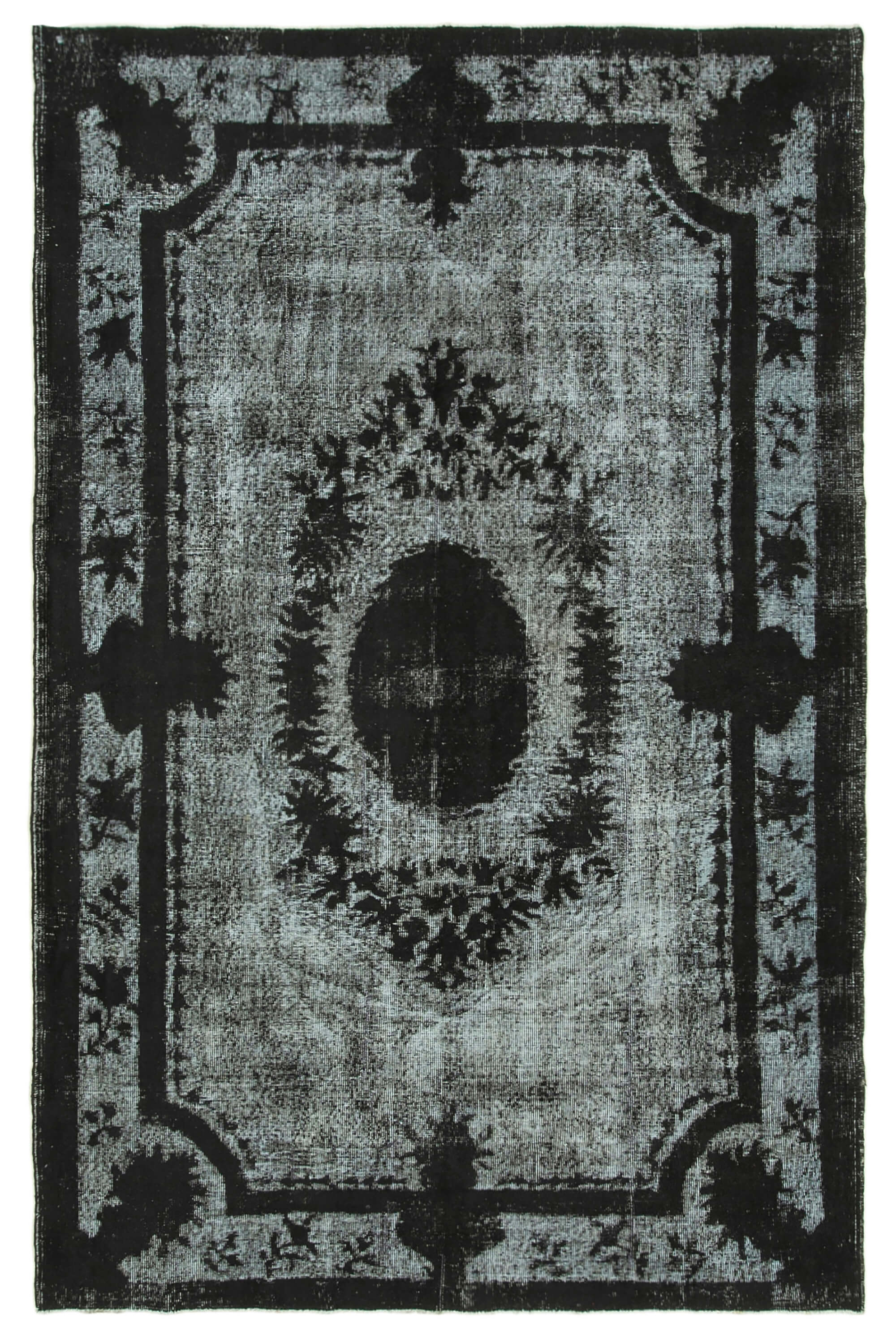 Handmade distressed oriental 1970s 196 cm x 303 cm black carpet
