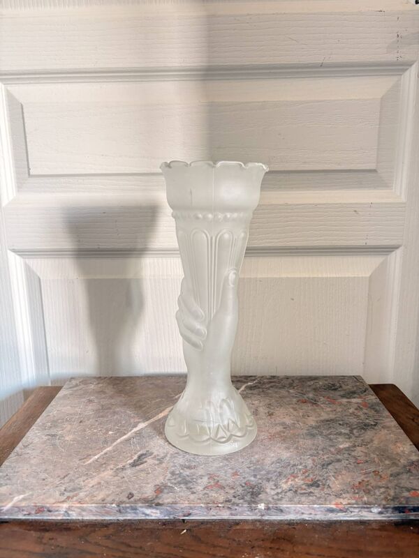 Ancien Vase Verre Moulé LEGRAS Art Déco Main Flambeau Vintage