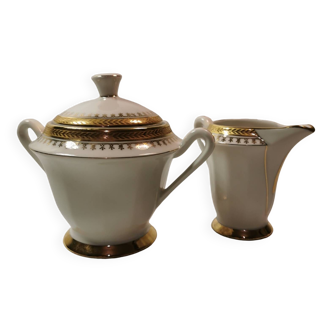 Duo sucrier et pot à lait / crème en porcelaine blanche m&s france art déco