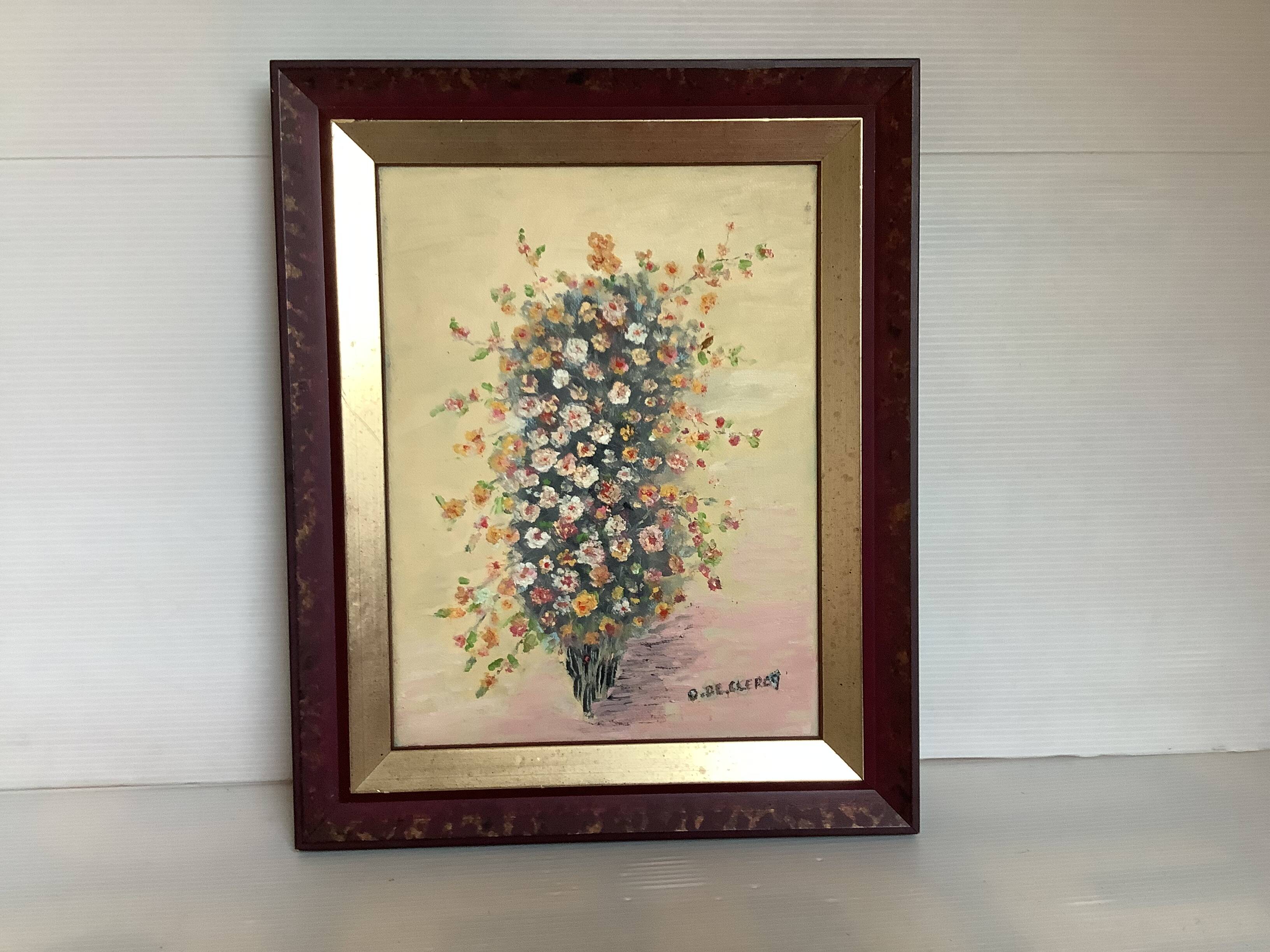 Cadre tableau huile sur toile "fleurs" signé Declercq