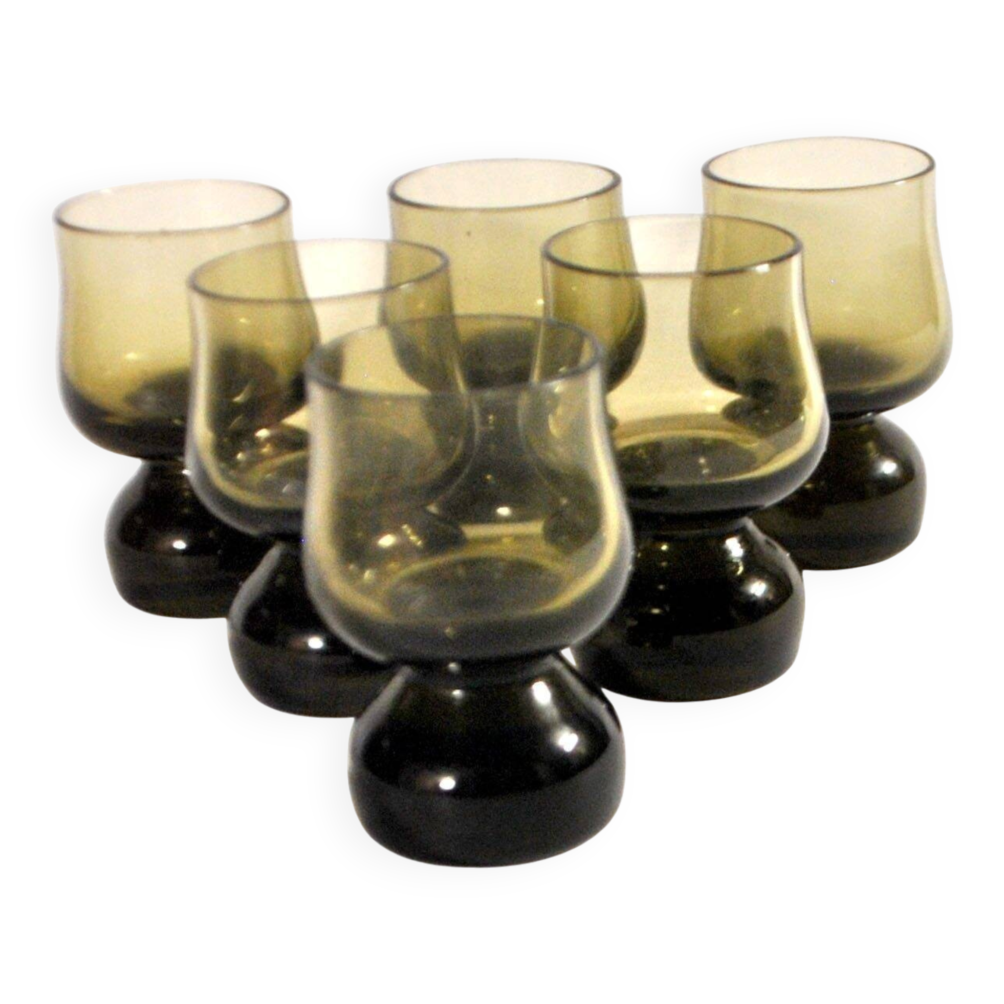 Set of 6 vintage smoked glass shot glasses from Italy, 1970-1980.