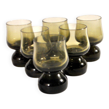 Set of 6 vintage smoked glass shot glasses from Italy, 1970-1980.
