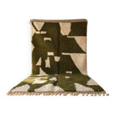 Tapis en laine pure marocain authentique vert et blanc 2/3 m