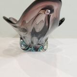 Murano style blown glass fruit bowl in purple with blue highlights - this