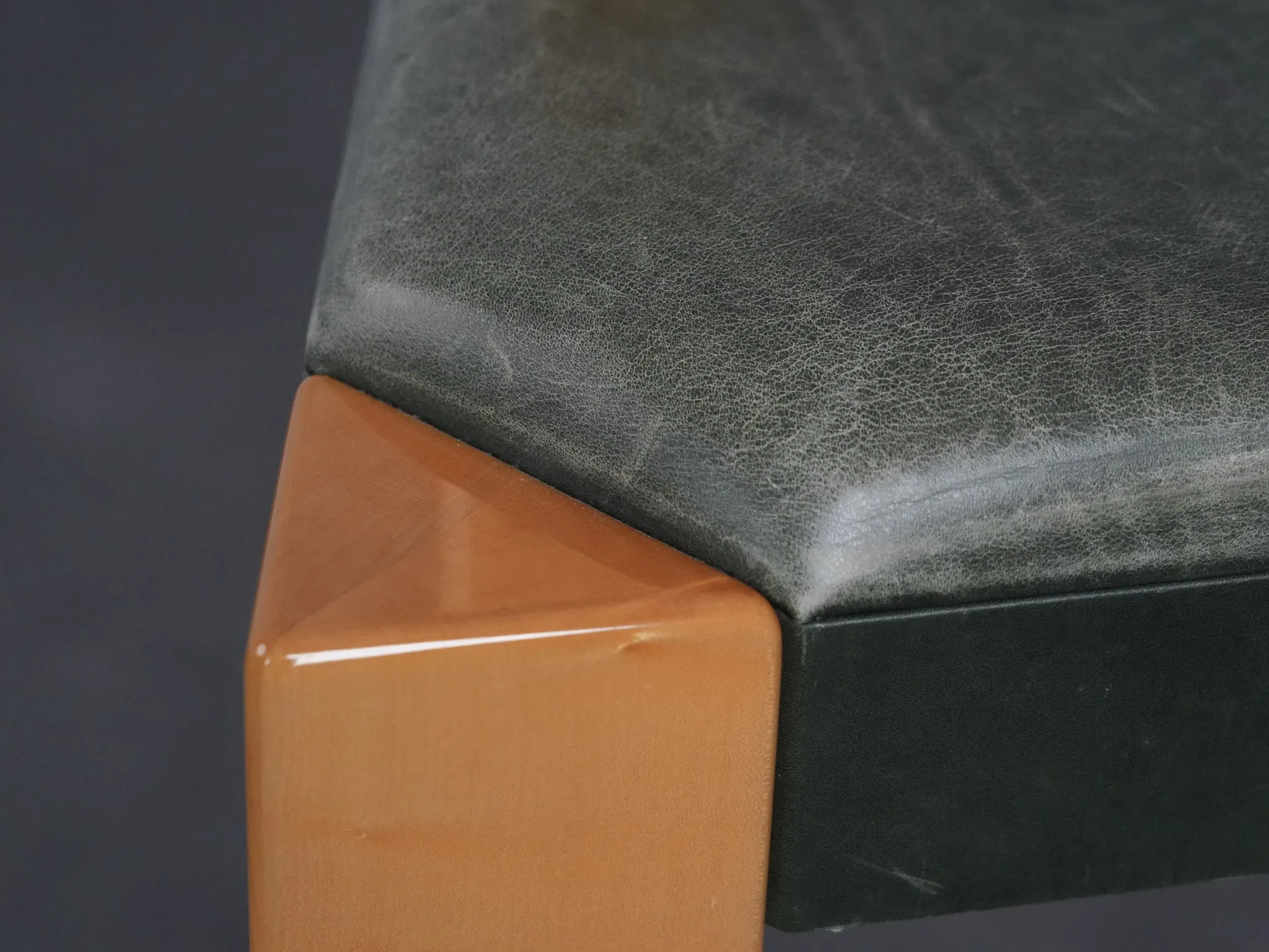 Set of 3 architectural wood and leather bar stools, Netherlands, 1990s