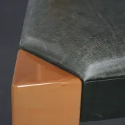 Set of 3 architectural wood and leather bar stools, Netherlands, 1990s