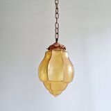 Art Deco pendant light in amber crackled glass, 1920s-30s