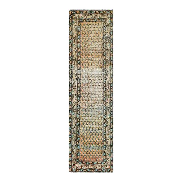 Tapis coureur vintage turc Oushak fait à la main en laine et coton orange 82x311